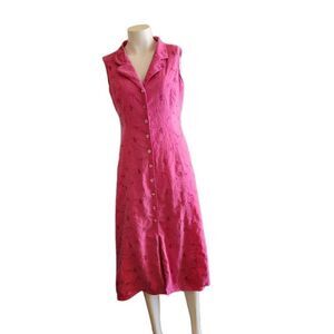 Reese Kelly medium women's pink eyelet linen maxi button up criss cross back dre